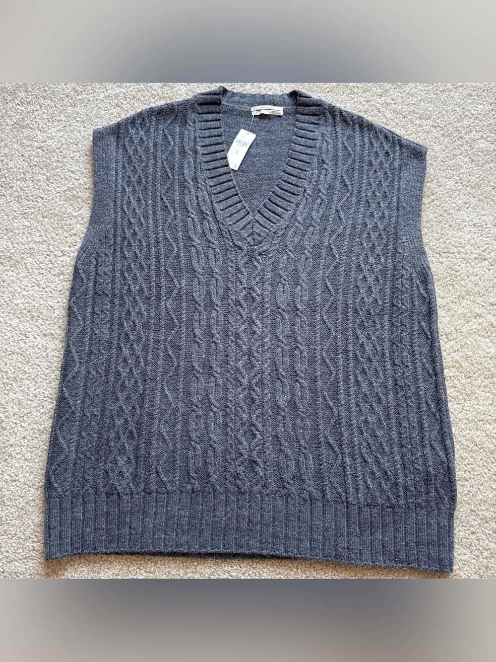 Anthropologie Cable-Knit V-Neck Sweater Vest - Gray